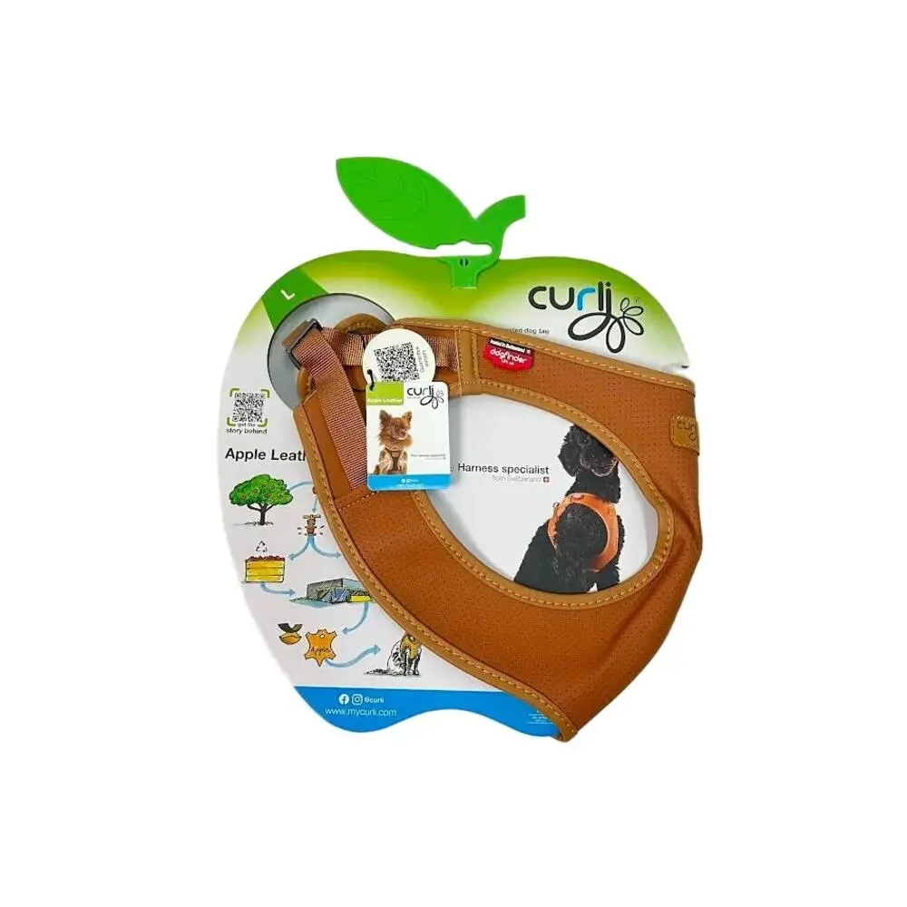 NEW! Curli Vegan Apple Leather Clasp Dog Harness‎ Brown LARGE
